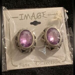 Clip on Earrings Beautiful Purple Stone and Silver colored New